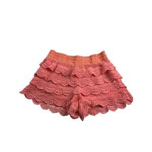 Joe Boxer Womens L Orange Pink Tiered Crochet Lace Shorts Lined Elastic Waist